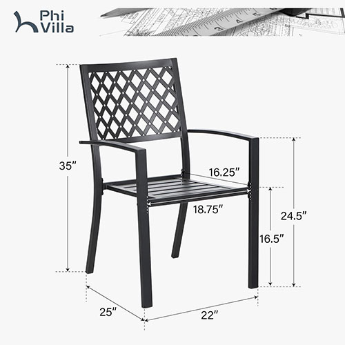 PHI VILLA Wrought Iron Patio Dining Chairs